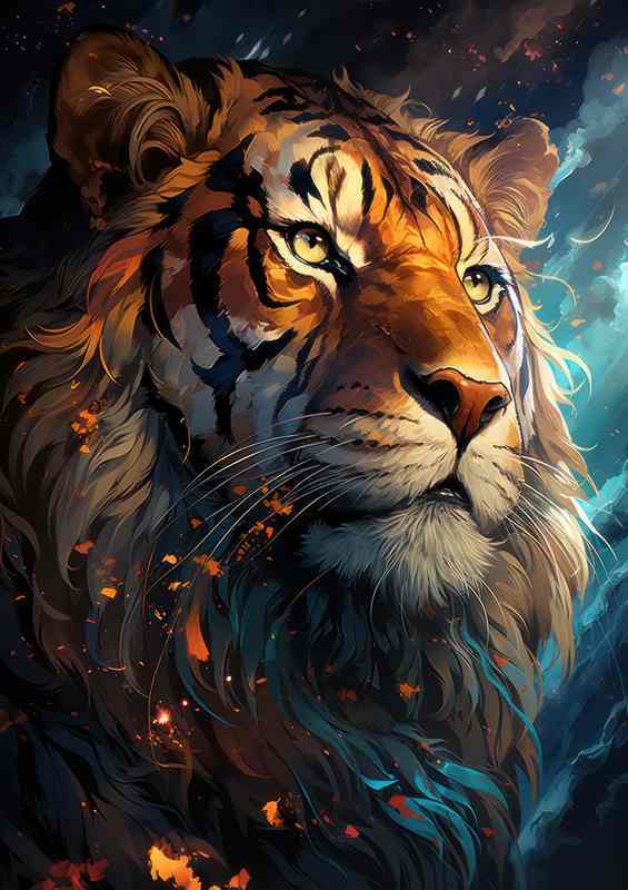 painted tiger with nice colours and embers flowing | Poster