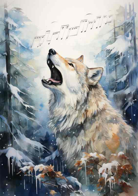 winter wolf howling in the forest | Di-Bond