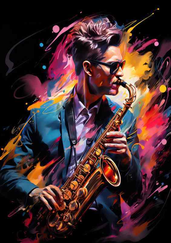 Person playing saxophone along with amazing colours | Di-Bond