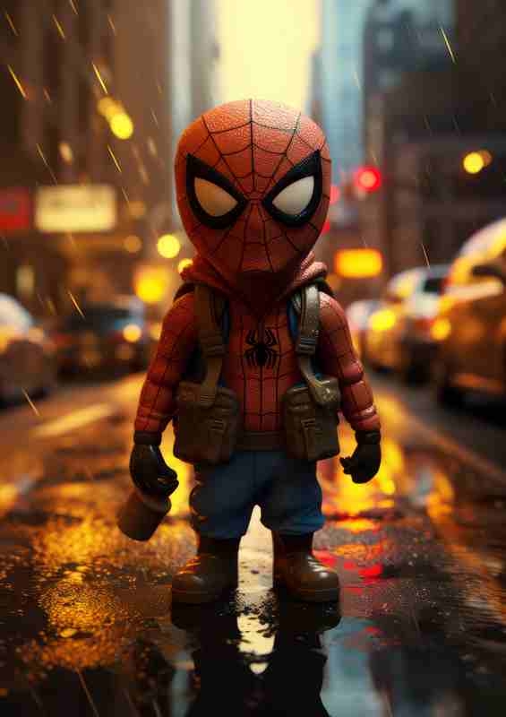 A little spider man standing in the traffic | Poster