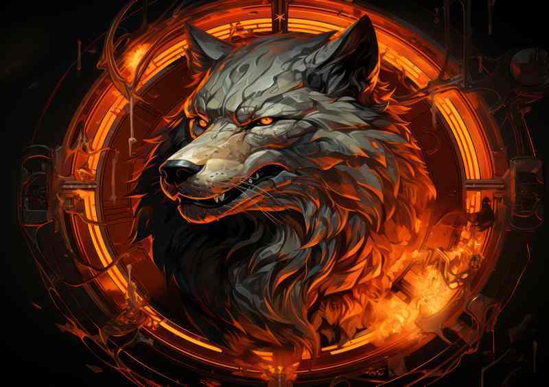 A Wolf And A Frame with a glowing fire | Poster