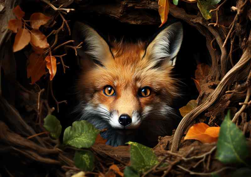 A fox inside the hole in the woodlands | Poster