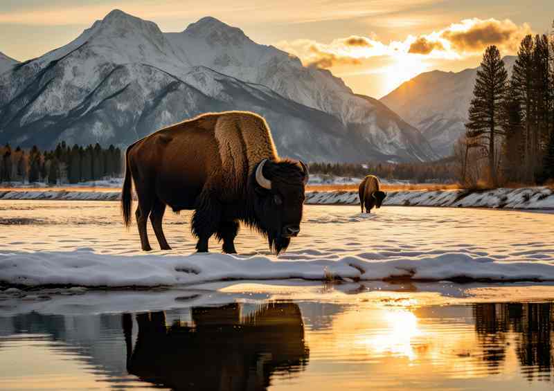 Buffalo taking to drinking some water besides the mountains | Di-Bond