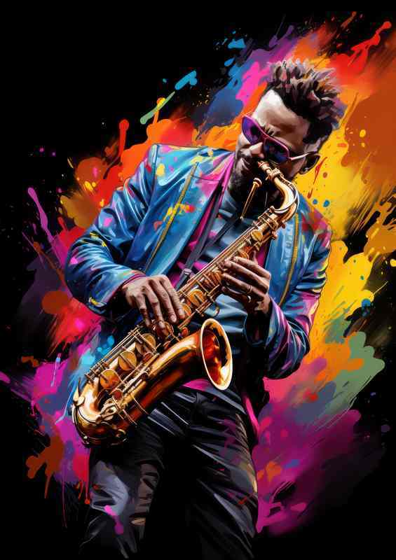 Playing saxophone along with coloir splash | Poster