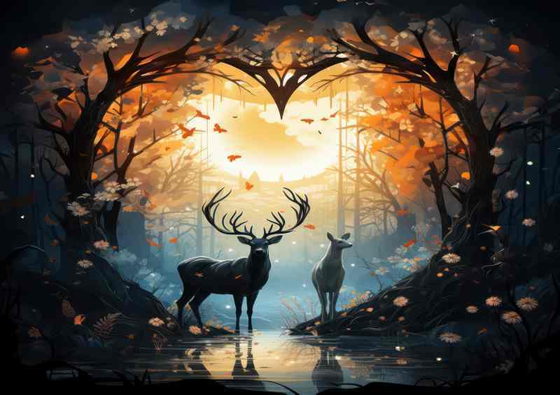 Deer reflections by the lake | Poster