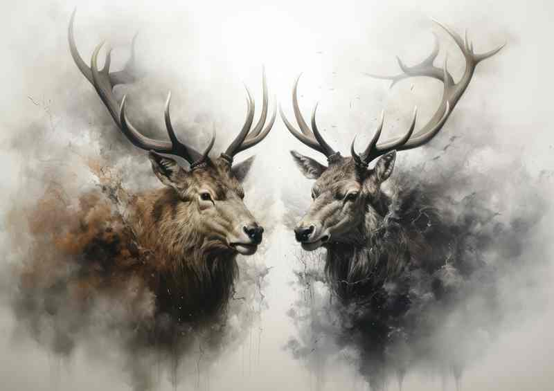 Elks In the morining mist watercolour style art | Poster