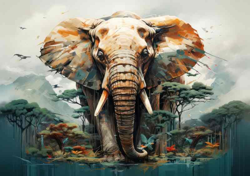 Giant Elephant with mountains and forest behind him | Canvas