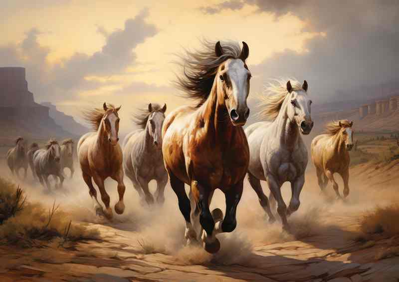 Horses running through the fiels kicking up the dirt | Di-Bond