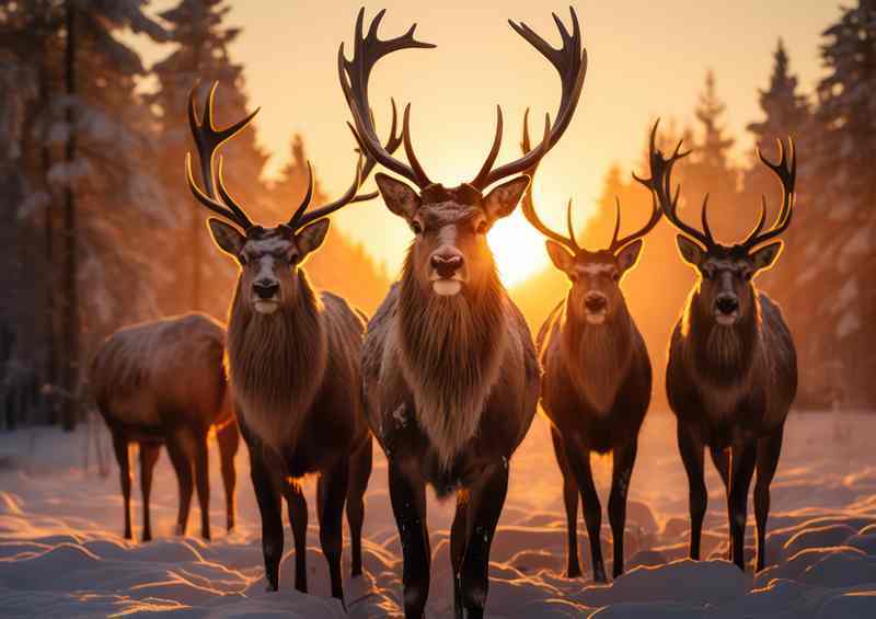 Hurd Of Elk with the sunsetting in the background | Canvas