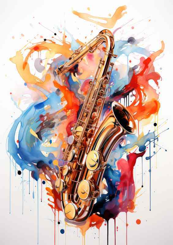 Saxography painting sax splatters colour splash | Poster