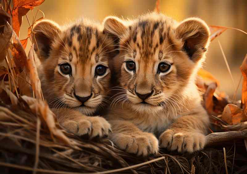 Lion cubs watching and been courious | Poster