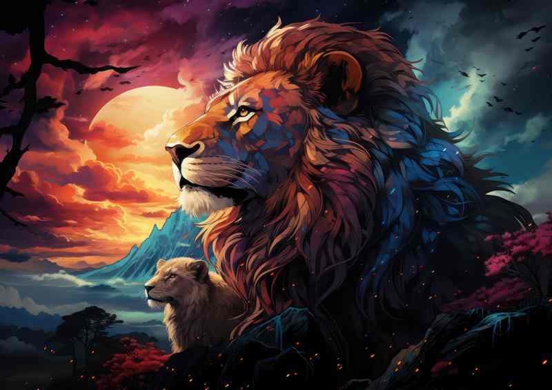 Lions with the setting sun and amazing skyline | Di-Bond