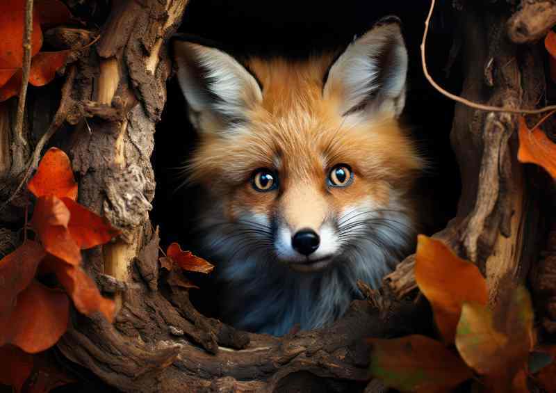 Little fox in its hole the the autumn | Poster