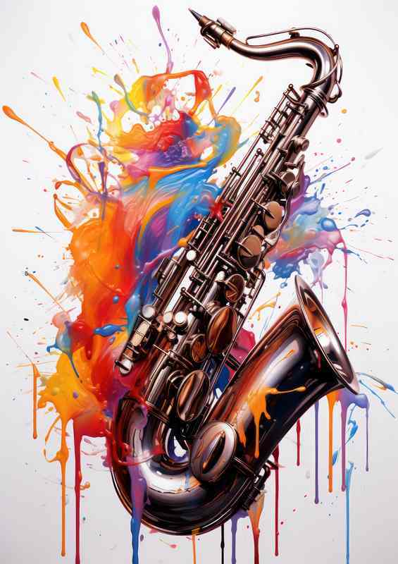 Saxography painting sax splatters colour splash art style | Poster