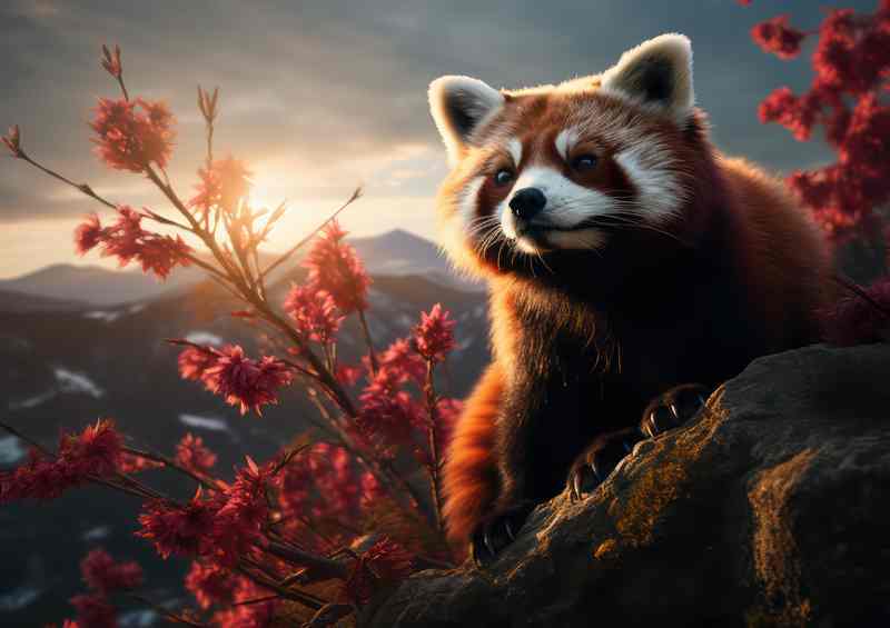Red Panda In the wilderness with the setting sun | Poster