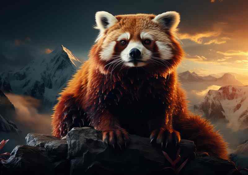 Red panda on the top of the mountain rocks | Canvas