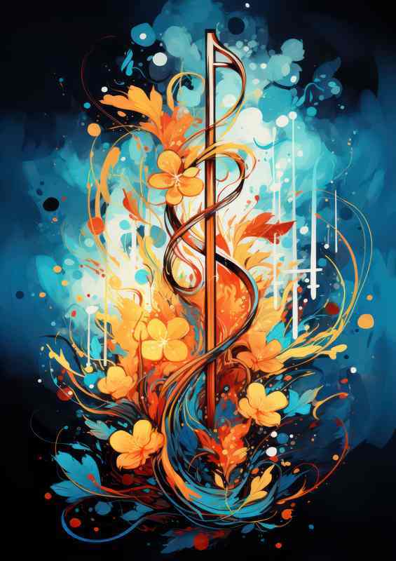 Sitar Strings Mystic Melodies music notes | Poster