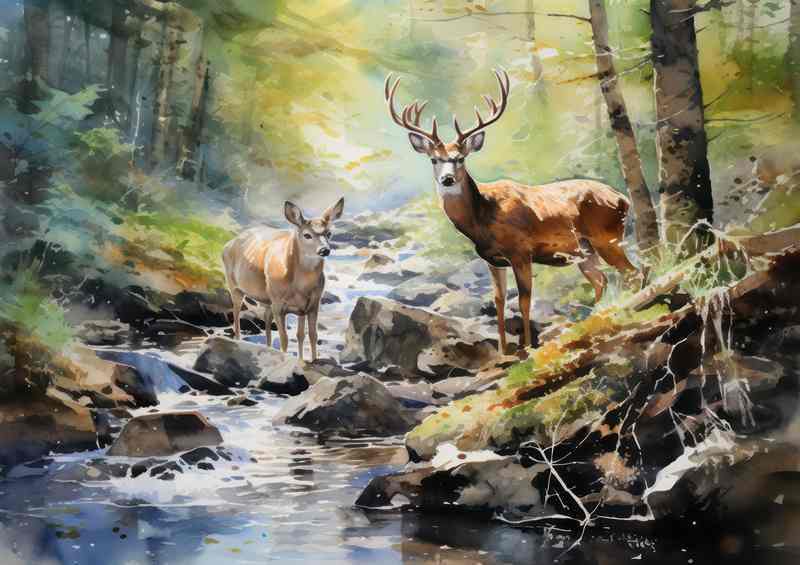 Silent Watchers Deer in the Untamed Woods | Di-Bond