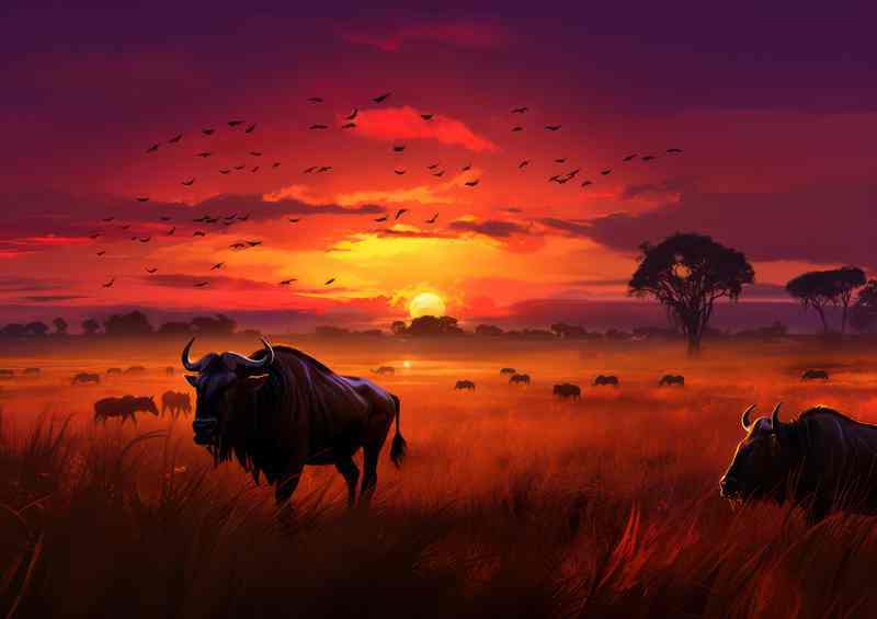 Wilderbeast traveling theough the african planes | Poster