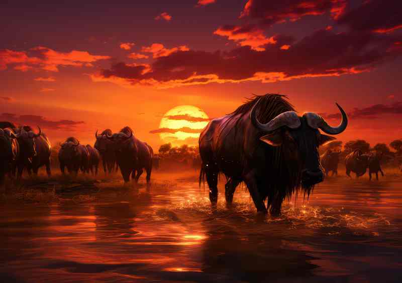 Wilderbeasts at the watering hold resting up | Metal Poster