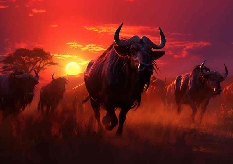 Wilederbeasts on a stampead in the african plane | Di-Bond