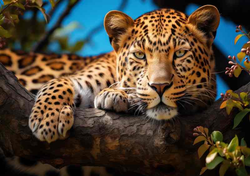 lazy Leopard lying on a branch of a tree | Di-Bond