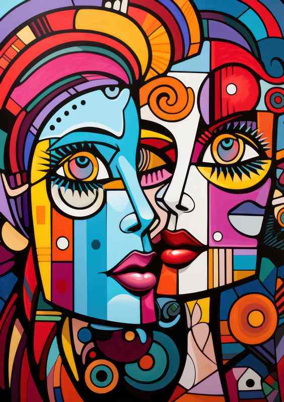 Emotional Resonance Abstract Faces Awash with Color | Poster