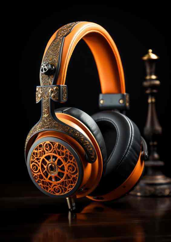 The headphones are placed on a wooden surface | Di-Bond