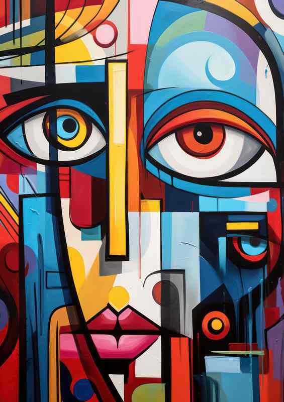 Vivid Expressions Abstract Colorful Faces in Art | Poster