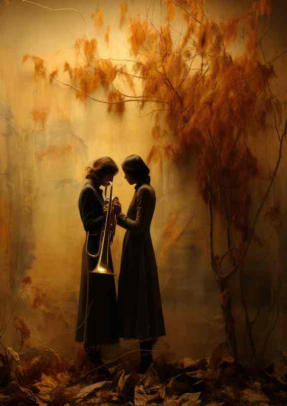 The shadows of two woman playing the trumpet | Poster