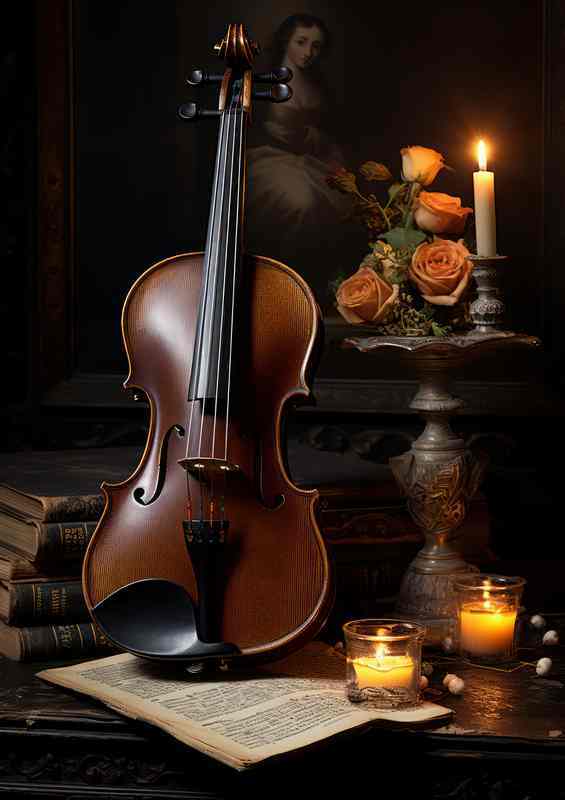 The violin and the music sheet with candle ornament | Di-Bond