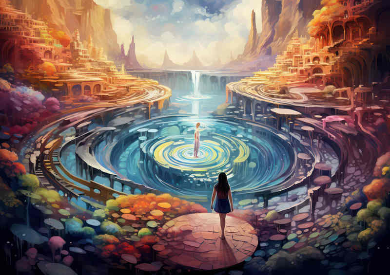 A girl walking in a fantasy landscape setting | Poster