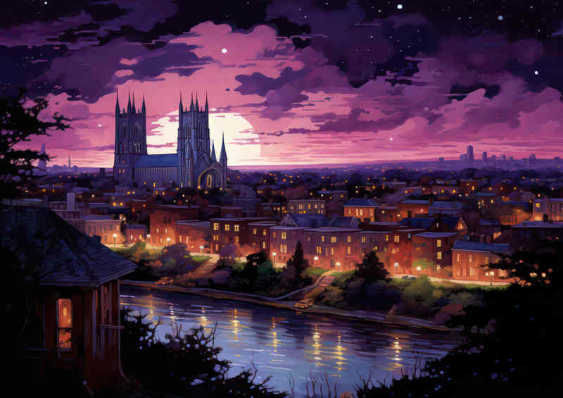 City of York with athe minster and a purple sky at night | Poster