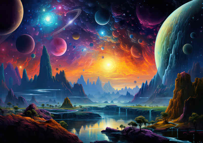 Planets of the universe on a fantasy landscape | Poster