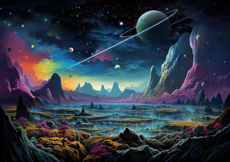 Planets with colourful mountains in a fantasy landscape | Di-Bond