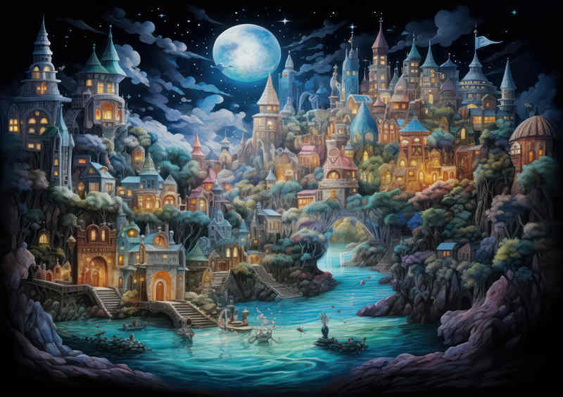 The Fantasy Night Sky with stars shining over the city | Di-Bond