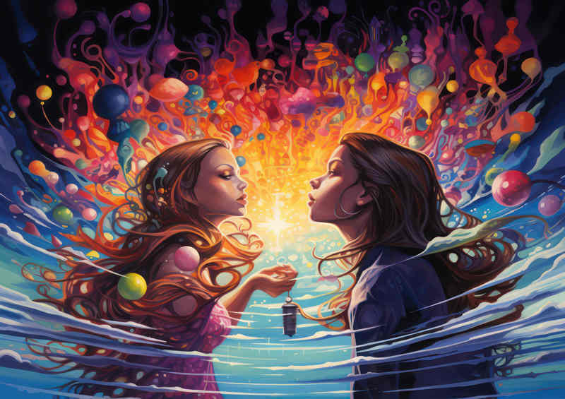Two girls in a fantasy universe so colourful and bright | Canvas