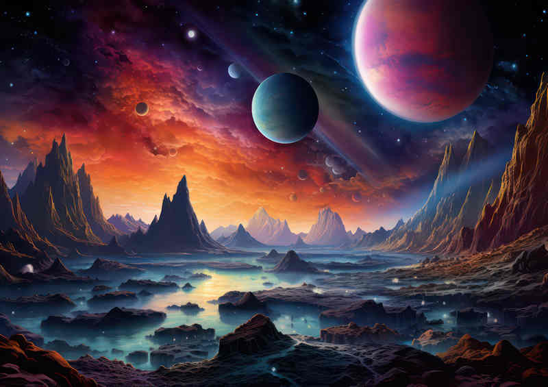 fantasy planets amist the mountains | Di-Bond