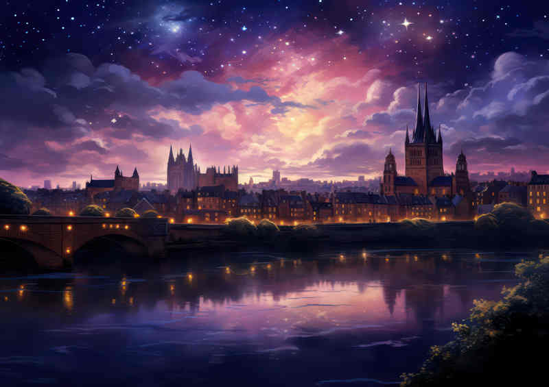 Chester castle on a cloudy evening in purple style | Poster