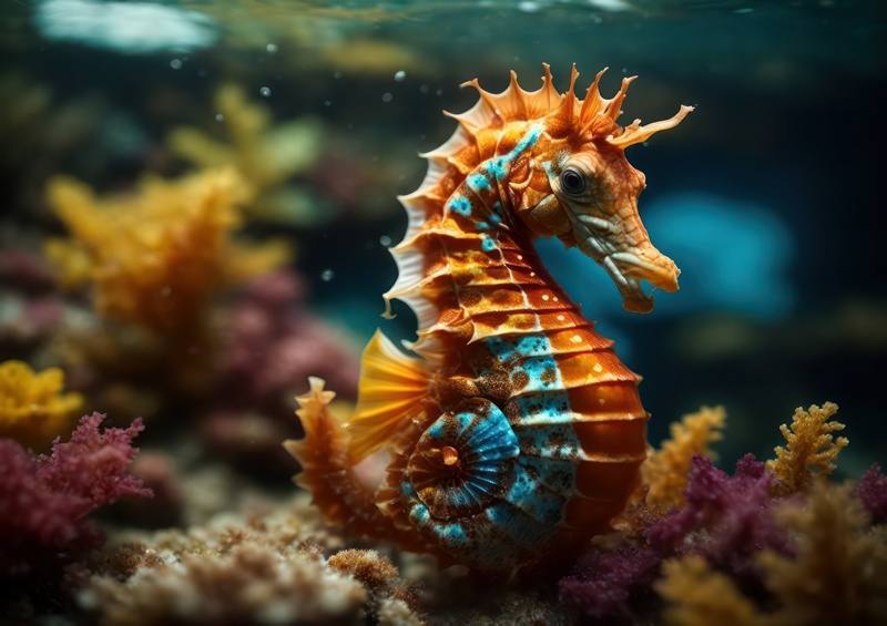 Colourful Seahorse underwater in the ocean | Di-Bond