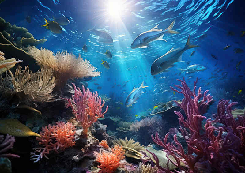Fish swimming around the coral bed | Poster