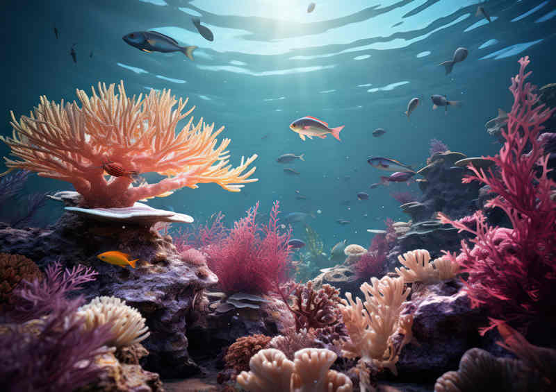 Many Fish swimming amongst the coral in the sea | Canvas