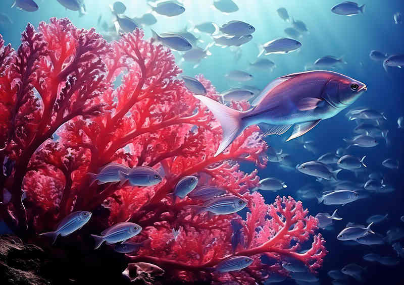 Many fish on A Coral Bright red | Canvas