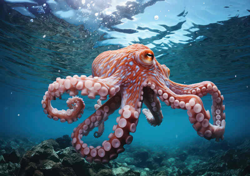 Octopus swimming on the ocean floor | Poster