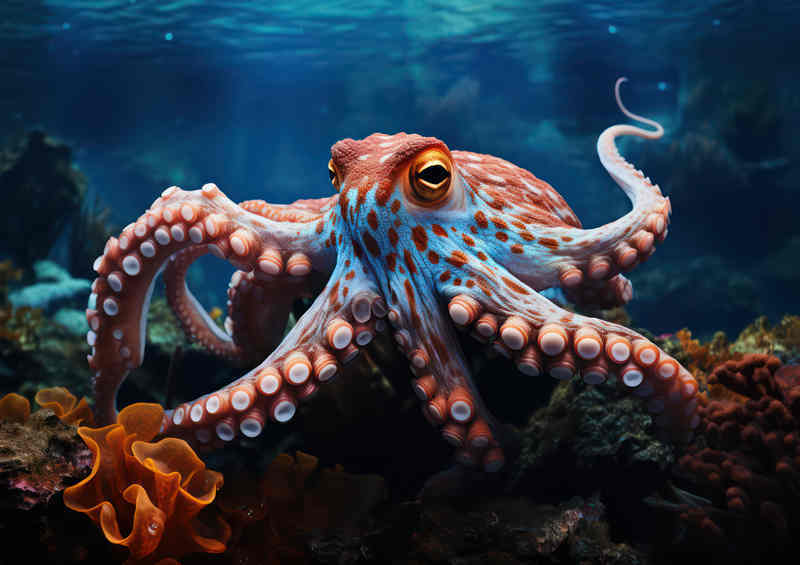 Octopus underwater on the coral ocean bed | Poster