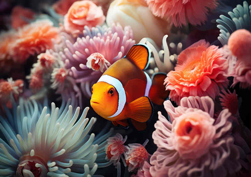 Orange Clown fish swimming in the coral | Poster