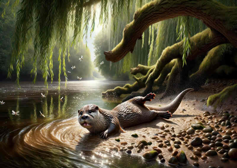 Otters Riverbank Slide Metal Poster