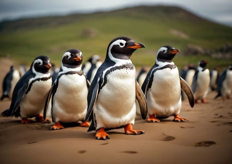Penguins on a beach in the sand | Di-Bond