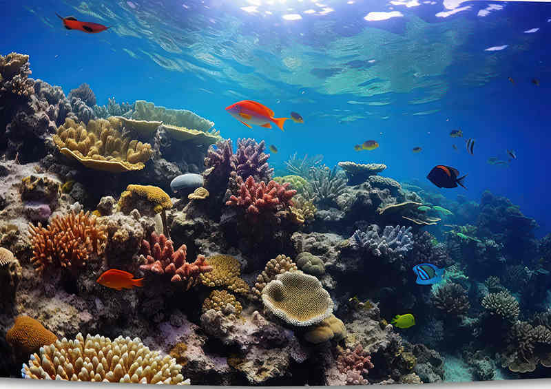The Coral reef with fish swimming in the water | Metal Poster
