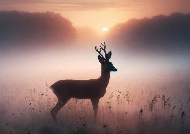 Moring mist with a deer standing tall | Di-Bond